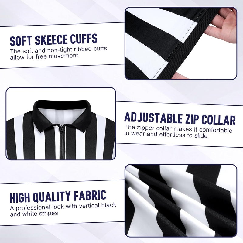 ComfyKit Men's Referee Costume Kit,Referee Shirt Stripe Umpire Jersey,Hat,Stainless Steel Whistle with Lanyard,Penalty Flag for Football Soccer Sports and Halloween Cosplay Outfits - Image 3